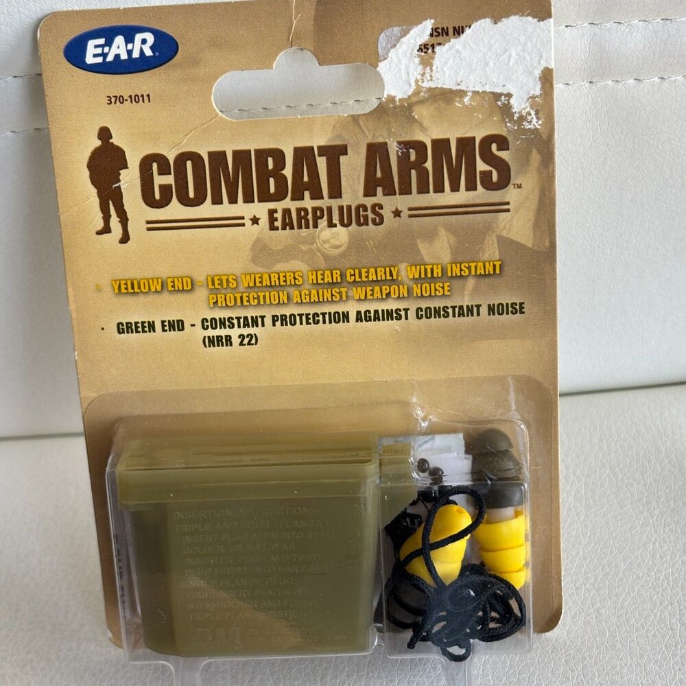 Set Of 2 COMBAT ARMS Ear Plugs Yellow/Green w/ Keychain Carry Case